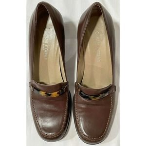 Casual Corner Brown Leather Loafers with Tortoiseshell Accent